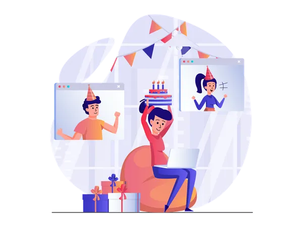 Online birthday party Illustration