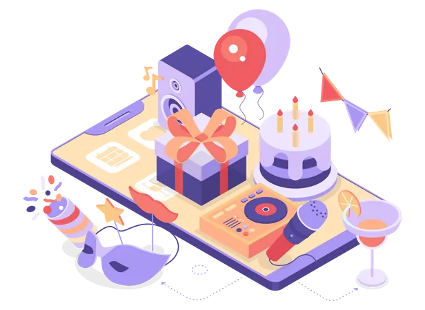 Online birthday Party  Illustration