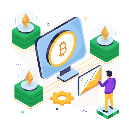 Trendy Design Illustration Of Online Bitcoin Illustration