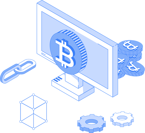 Online bitcoin and blockchain  Illustration