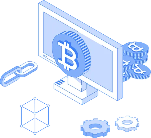 Bitcoin e blockchain on-line  Ilustração
