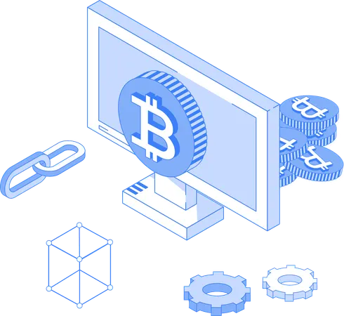 Online-Bitcoin und Blockchain  Illustration