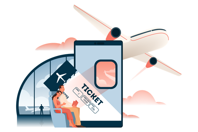 Online book flight ticket Illustration