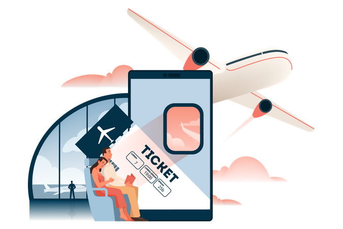 Online book flight ticket  Illustration