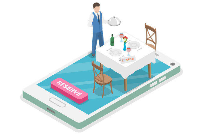 Online book hotel table for dinner  Illustration