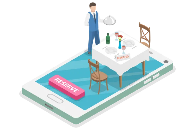 Online book hotel table for dinner  Illustration