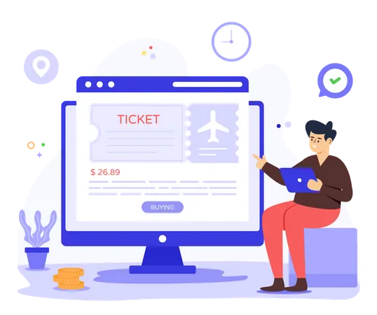 Online Booking Flight Ticket  Illustration