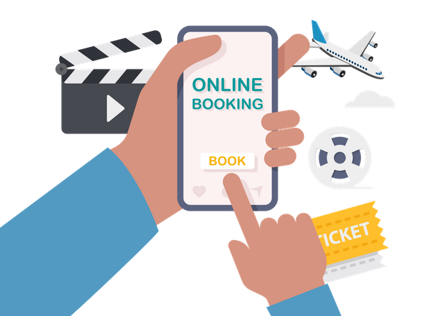 Online booking on mobile phone  일러스트레이션