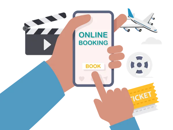 Online booking on mobile phone  Illustration