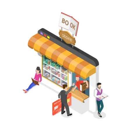 Isometric Flat Vector Concept Of Online Bookstore Electronic Library Ebook Shop Education And Reading Illustration