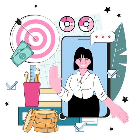 Business Analyst Online Service Or Platform Financial Operation Optimization Marketing Strategy Development New Business Launching Call Flat Vector Illustration イラスト