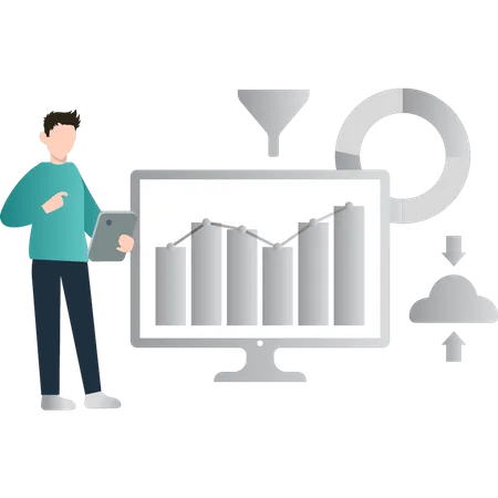 A Boy Standing And See The Bar Graphs Illustration