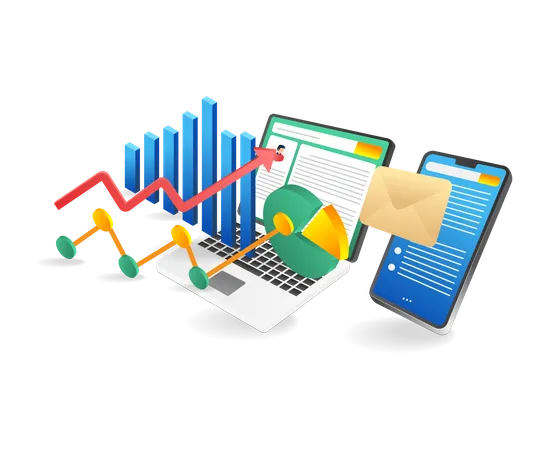 Online business analysis and data management  Illustration