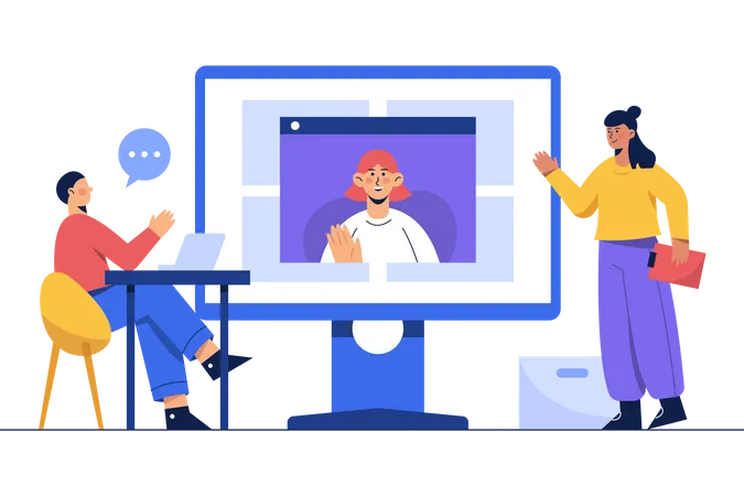 Work From Home And Anywhere Video Conference Online Meeting Meeting Online With Teleconference And Video Conference Business Financial Concept Illustration