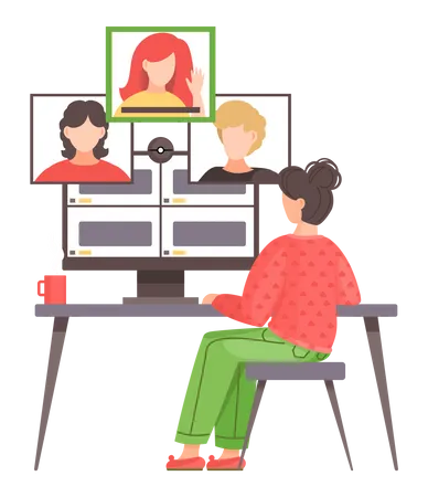 Video Conference Landing Page For Home Office Online Friends Conference Online Webinar People Listen To The Lecturer Internet Group Conference Training Test Work From Home Easy Communication Illustration
