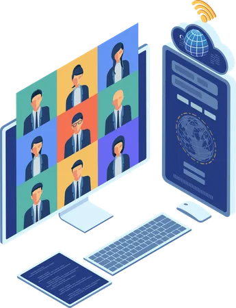 Online business conference meeting of employees  Illustration