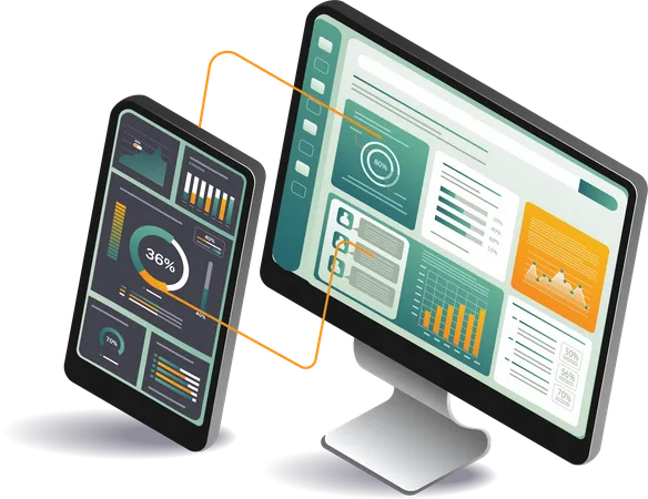 Online business data with analysis report  Illustration