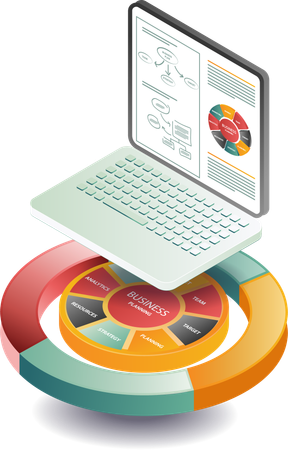 Online business data with pie chart  Illustration