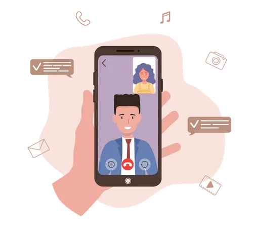 Video Call Conference Working From Home Social Distancing Business Discussion Vector Illustration In Flat Style Illustration