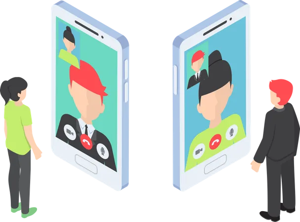 Isometric Businessman Make Video Call With His Colleague On Smartphone VECTOR EPS 10 Illustration