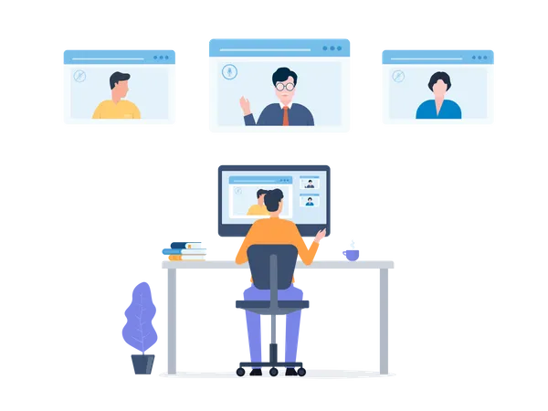 Business People Video Conference For Meeting Concept Illustration