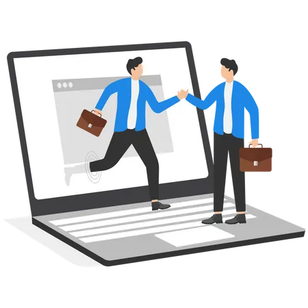 Internet Connection Business People Shaking Hands Through Laptop Monitors Business Vector Illustration Illustration