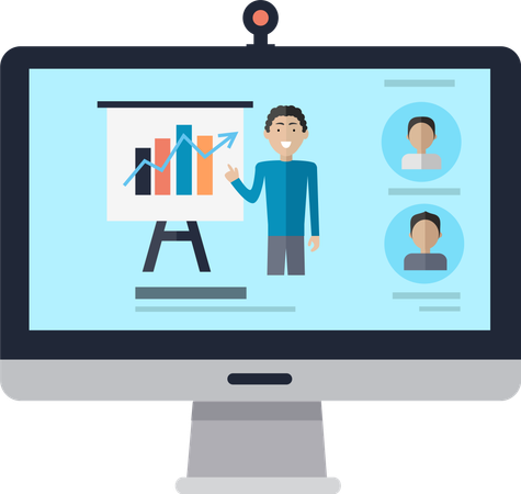 Online business meeting display on computer  Illustration