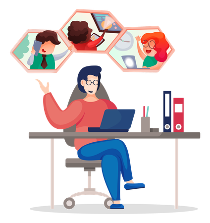 Online business meeting with creative team  Illustration