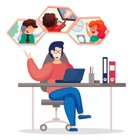 Online business meeting with creative team  Illustration