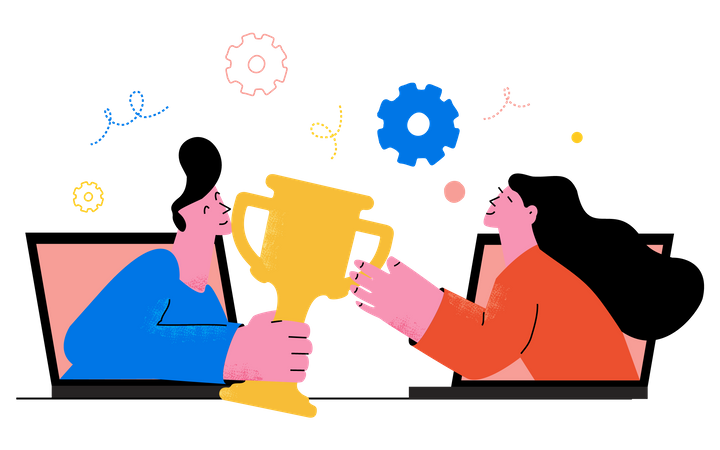 Online-Business-Team mit Erfolg  Illustration