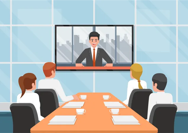 Online business video conference call with the team at meeting room  Illustration