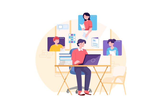 Online business video conference  イラスト