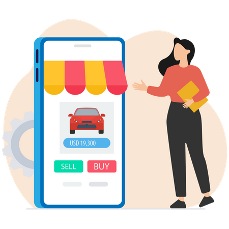 Online buy car via smartphone application  Illustration