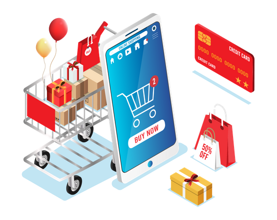 Online buying on mobile  일러스트레이션