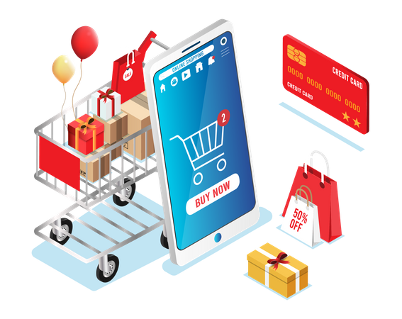 Online buying on mobile  Illustration