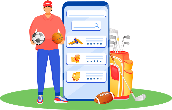 Online buying sports equipment  Illustration