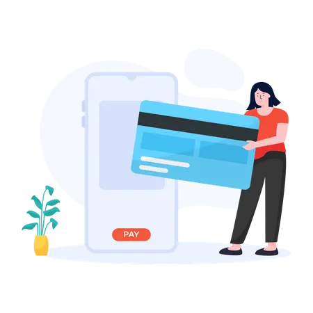 Female With Card Denoting Online Pay In Flat Illustration Illustration