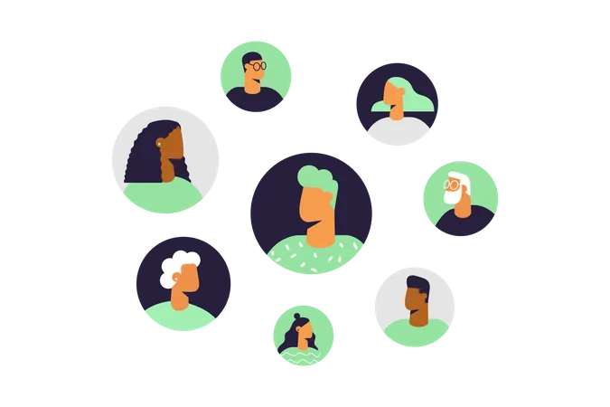 Vector Cartoon Characters In Flat Style Round Avatars Of People Communicating Network Illustration