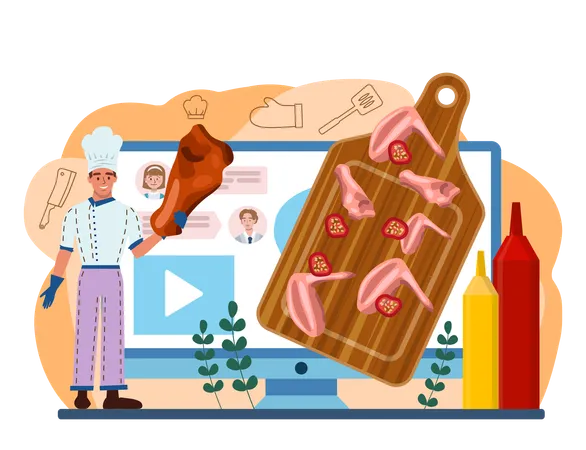 Buffalo Wings Online Service Or Platform Chicken Wings Cooking With Butter And Pepper Spicy Homemade Appetizer With Crust Online Recipe Flat Vector Illustration 일러스트레이션