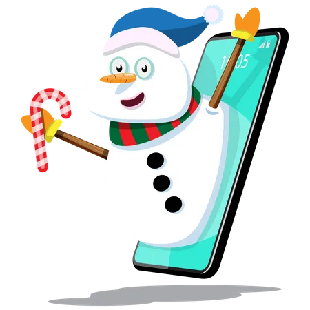 Merry Christmas And Happy New Year Online Concept Send Happiness And Blessings Using The Internet With Your Mobile Phone Object Cutout Element For Holiday Cards Invitations And Website Celebration Illustration