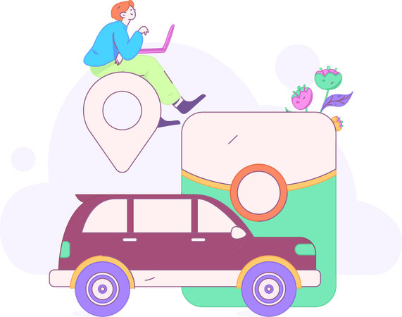 Online City Taxi Service  Illustration