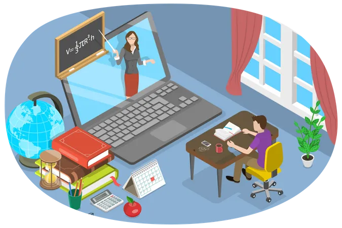 3 D Isometric Flat Vector Conceptual Illustration Of Online Classes E Learning And Distant Education From Home Illustration