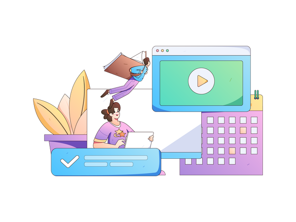 Online classroom attended by student  Illustration