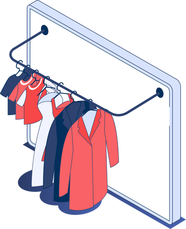 Online cloth shopping from shopping website  Illustration
