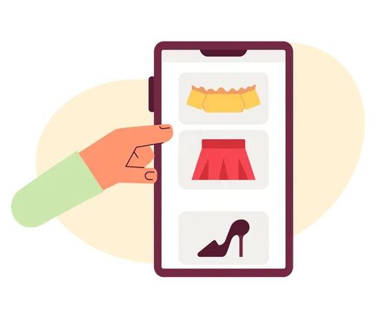 Scrolling Through Online Clothing Store Feed Flat Concept Vector Spot Illustration Editable 2 D Cartoon First View Hand On White For Web UI Design Buying Women Clothes On Phone Creative Hero Image 일러스트레이션