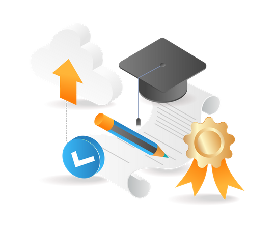 Online-Abschluss in Cloud-Bildung  Illustration