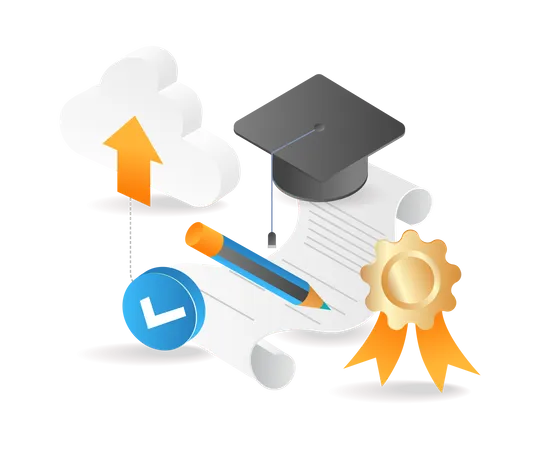 Online-Abschluss in Cloud-Bildung  Illustration