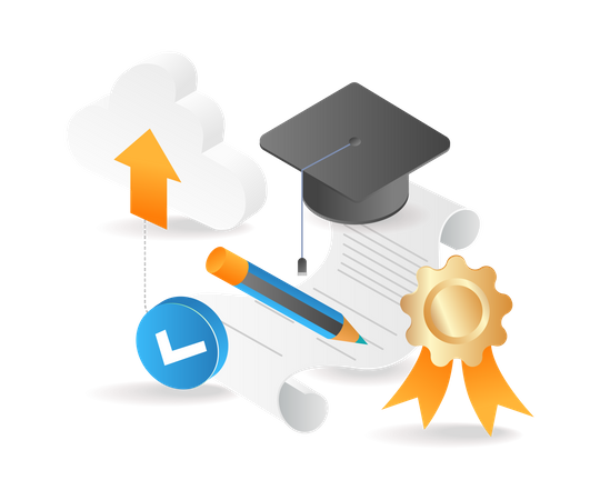 Online cloud education graduation  Illustration