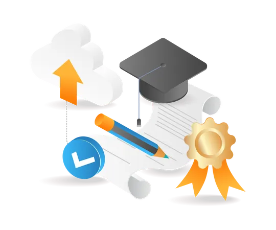 Online cloud education graduation  Illustration