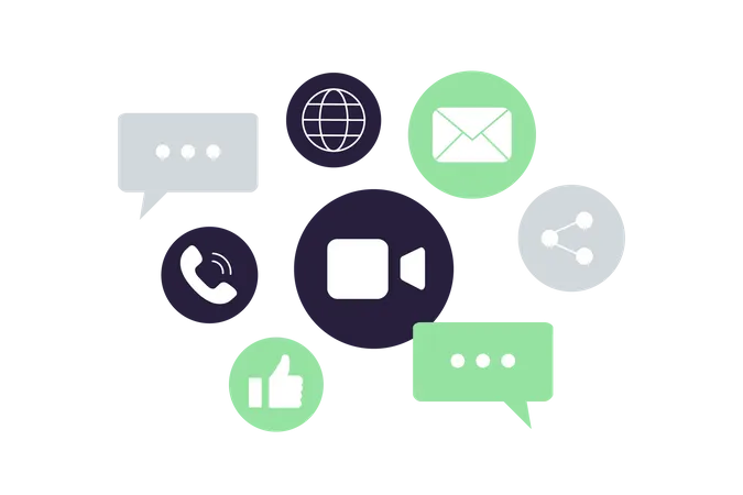 Online Communication Vector Icons Video Call Chat Web Internet Like Message Call Illustration